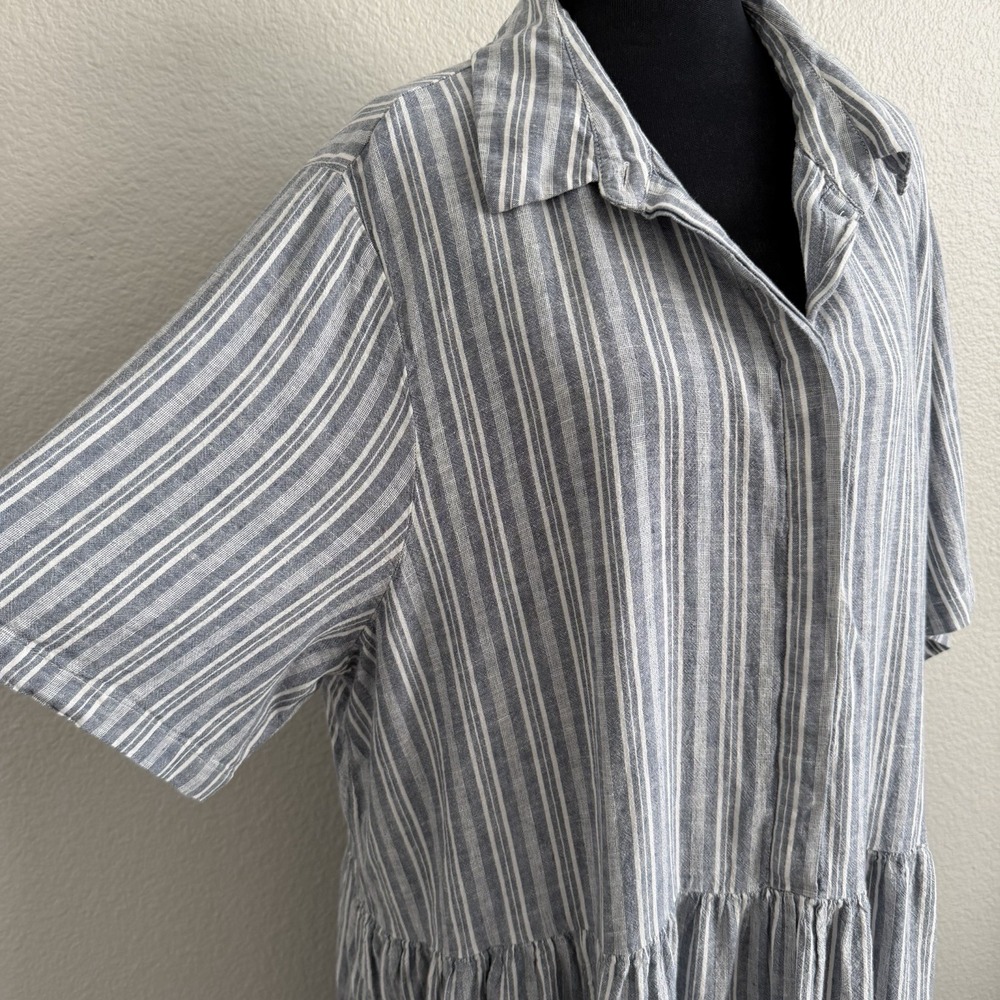 Nordstrom Rack XXL Linen Blend Dress Coastal Summer Midi Striped Beach Lagenlook - Picture 2 of 8